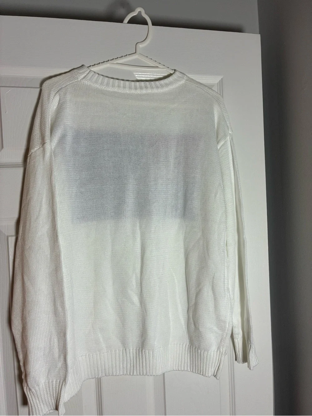 White Crewneck Sweater with Red & Blue Flag Panel